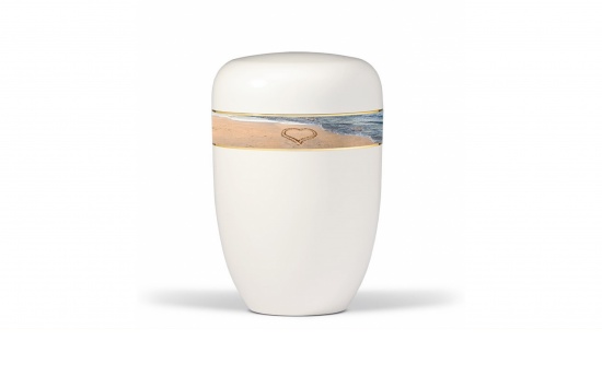 Bio-Naturstoffurne cremeweiß, Motiv Strand mit Herz   <small>(023)</small>